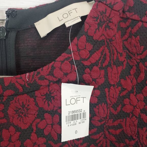 LOFT Red Black Floral Embossed Whimsigoth Midi Dress Size XS Fit & Flare NWT - Picture 4 of 11